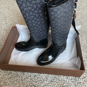 Coach Tristee Outline Black Rubber Boots (with Box)